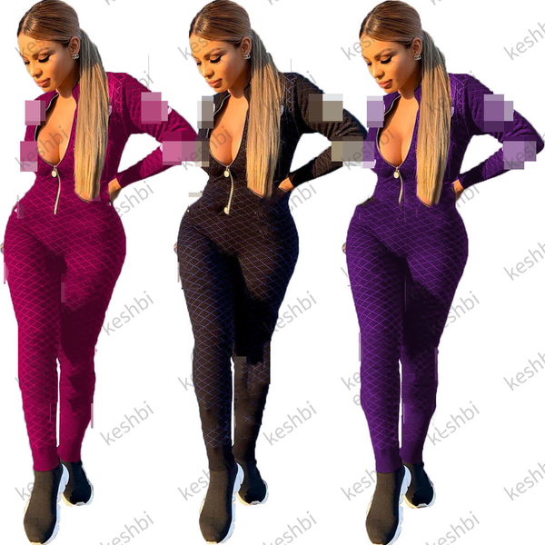 

2022 women luxury designer fashion zipper design letter embroidery rompers jumpsuit long sleeve bodysuit party clothing, Black;white