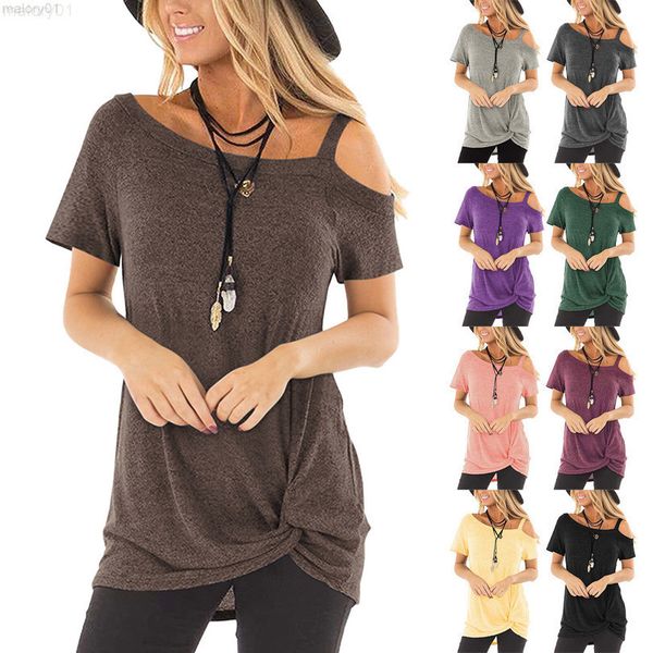 

2022 summer off shoulder herringbone neck solid loose kink short sve t-shirt top, White