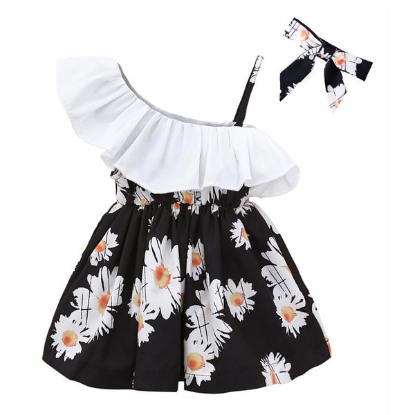 

clothing sets born infant baby girls clothes summer sloping shoulder ruffled floral princess dress fashion children's, White