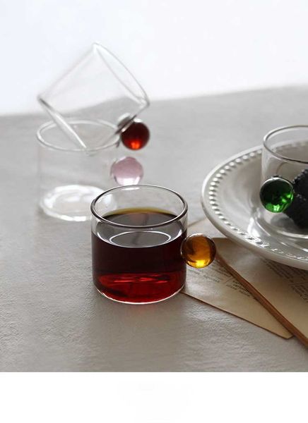 Северный стиль дома стеклянные шариковые ручки кофейной чашки маленькая емкость чай воды чашка поддонника эспрессо кубок стейк сока ведра для стола для стола 210611