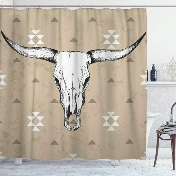 

shower curtain set with 12 hooks,cow bull skull with horns on native americans with traditional skeleton cattle head,machine