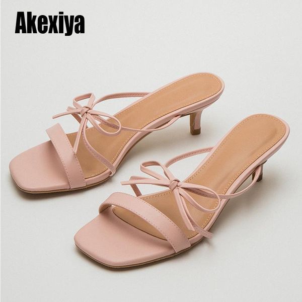 

dress shoes 2021 bow summer sandals slipper women high heel female casual pu leather fashion s784, Black