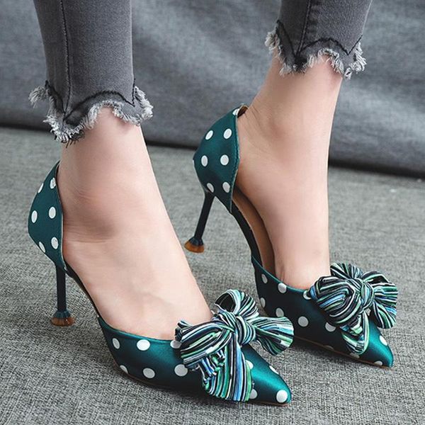 

dress shoes elegant girls' cotton farbic sandals high heels women bowknot polka dots summer female stiletto bridesmaid, Black