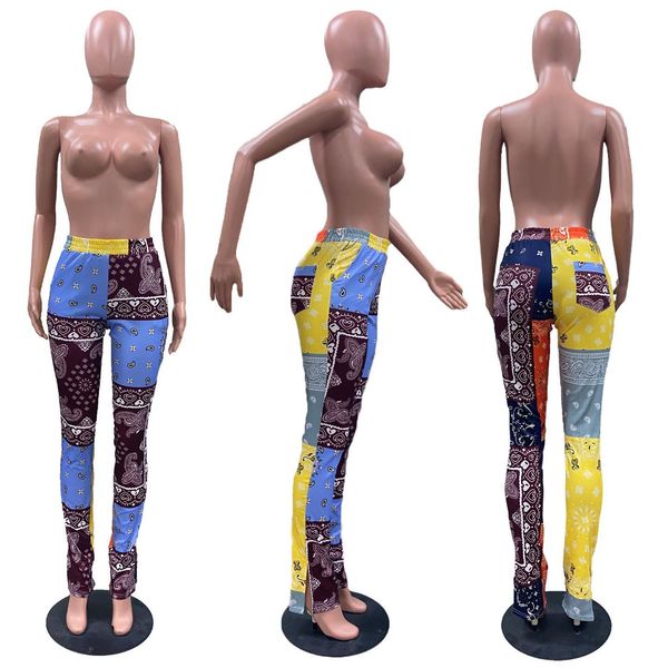 

sportswear women bandanna paisley printed tracksuit slit flare pants patchwork draped trousers sweatpants size xl, Black;white