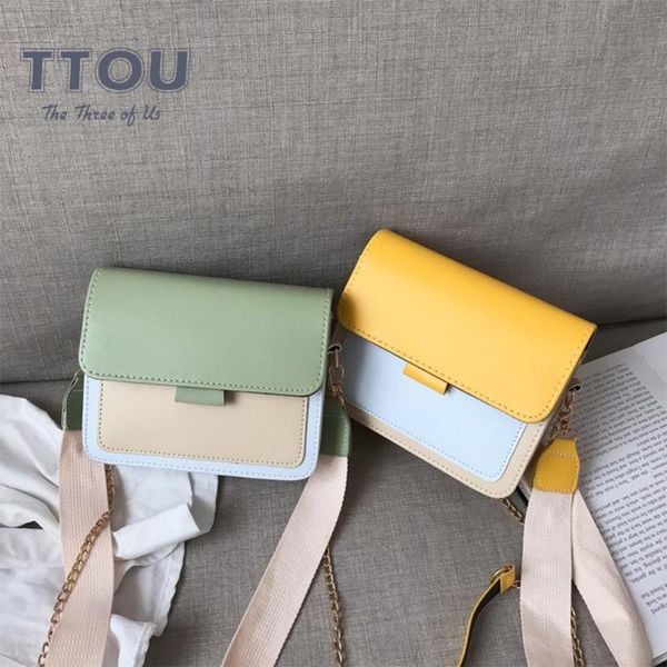 

evening bags fashion contrast color pu leather women crossbody 2021 chain messenger shoulder bag designed lock square travel
