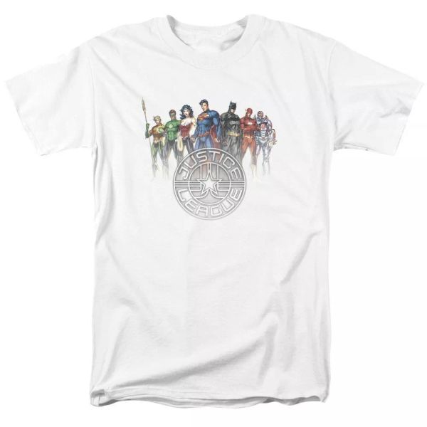 

justice league of america circle crest "white" t-shirt dc comics sizes s-3x new, White;black