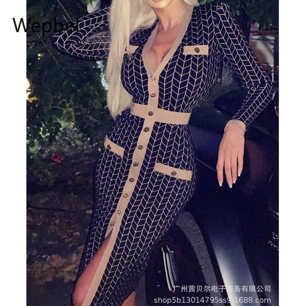 

casual dresses wepbel business dress women long sleeve sheath bodycon deep v fashion single-breasted cardigan streetwear, Black;gray