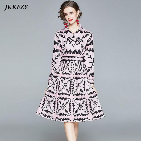 

casual dresses designer runway dress autumn winter women loose plus size vintage print fashion pink elegant slim knee-length, Black;gray