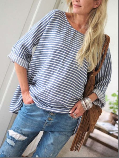 

casual dresses summer women's striped round neck long sve loose t-shirt, Black;gray