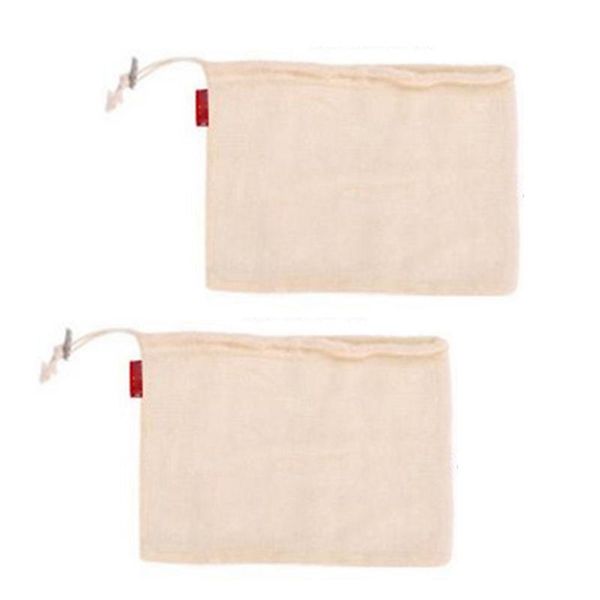 

hanging baskets 2 pcs/set reusable produce bags cotton vegetable fruit storage mesh sundries organizer with drawstring for kitchen