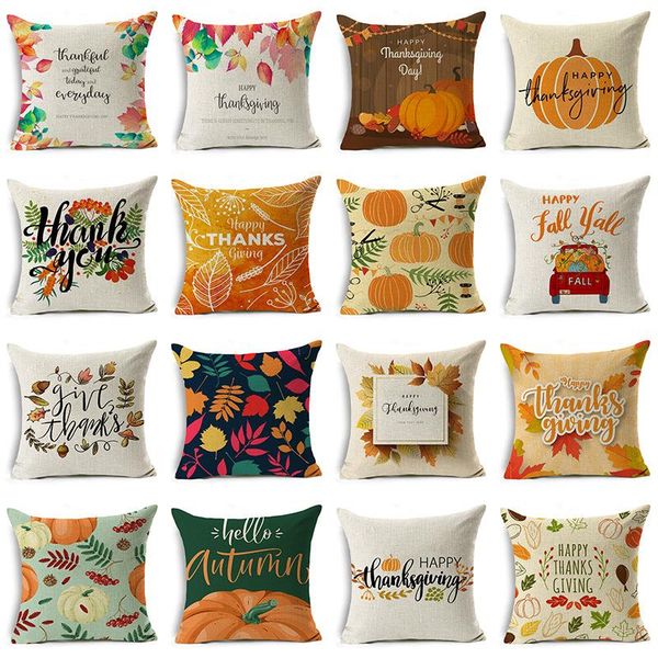 Happy Thanksgiving Fall Pumpkin Cushion Cover Decor Pillow Case Cotton Line Home Decorative Sofa Car Cojines Cushion/Decorativo