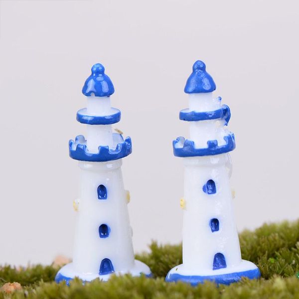 Objetos decorativos Figuras 2pc Lighthouses White Lighthouses Miniatura Fairy Garden Home Houses Decoration Mini Micro Landscaping Deco