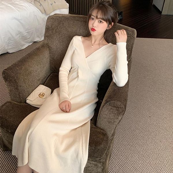 

casual dresses women sweater dress winter ol style a-line midi thick knit female slim waist bottoming vestidos vs369, Black;gray