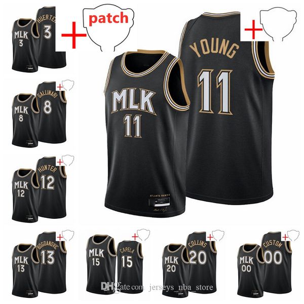 

atlantahawksmen trae young de'andre hunter john collins kevin huerter danilo gallinari bogdan bogdanovic 2021 playoffs #11 basketball j, Black;red