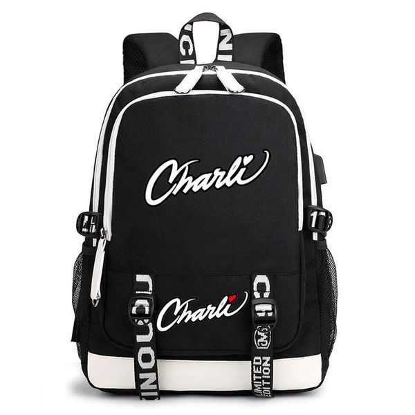 

backpack charli damelio merch student school usb bag travel computer for boy girl teens starry sky