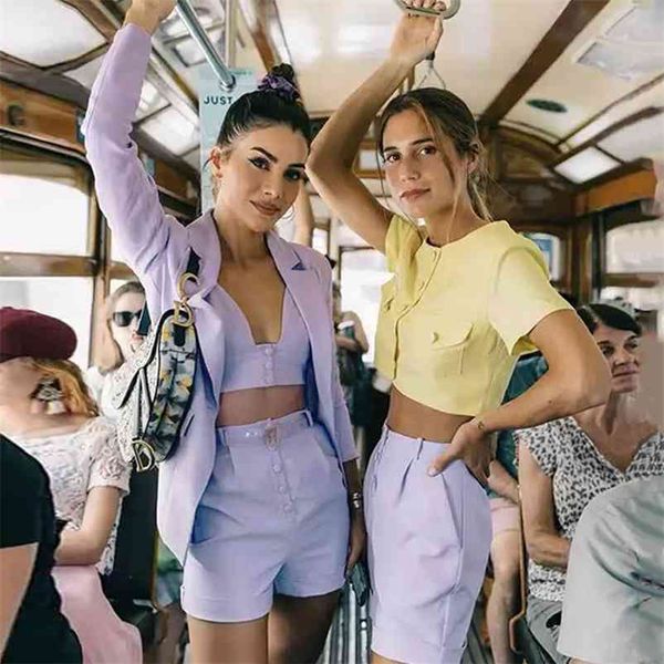 

foridol three piece set women solid purple and shorts casual suit blazer coat autumn winter office lady blazer 210415, White