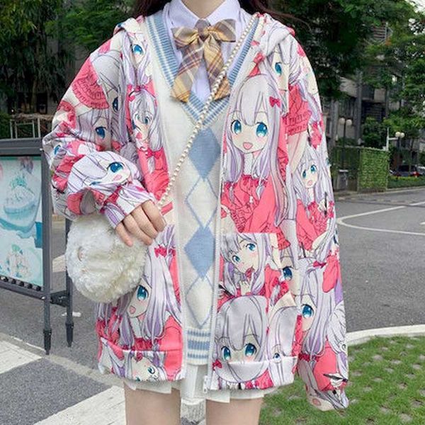 

women's jackets cardigan jacket with hoodie, wild student's baggy coat, korean version for fall. bxog, Black;brown