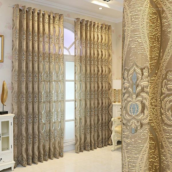 

curtain & drapes embroidered gold sheer curtains for living room jacquard floral elegant tulle parlor villa sliding door window treatment1