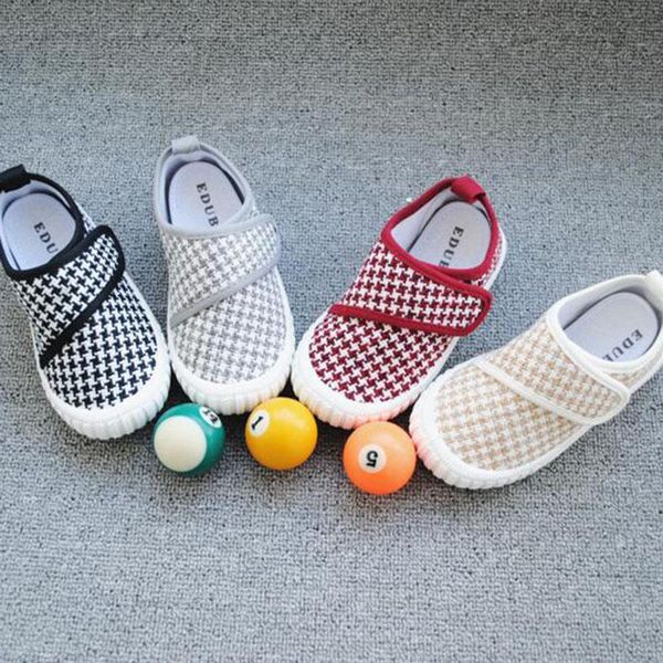 

sneakers girls' fashion breathable comfortable rubber flats shoes with hook loop,gingham printed round toe casual for boys, Black;red