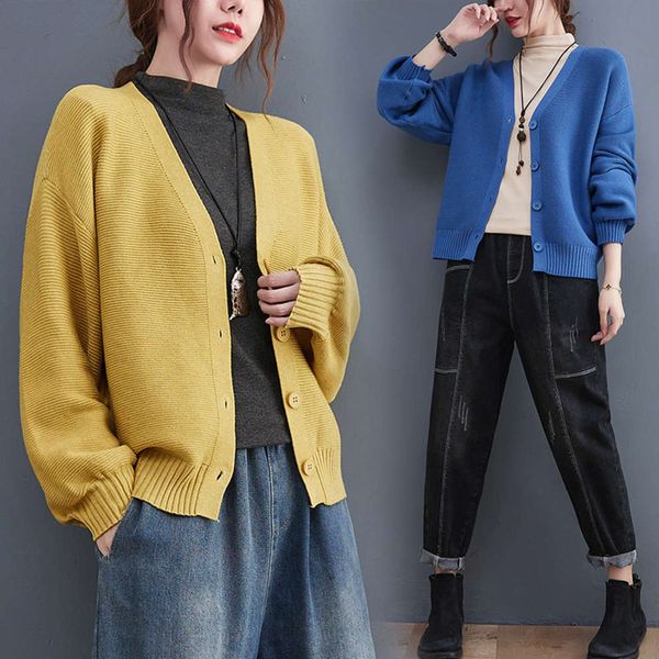 

autumn short sweater simple solid color cardigan warm loose coat, White;black