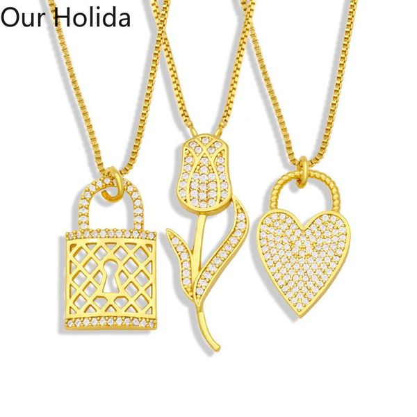 

pendant necklaces wholesale luxury jewelry lady love lock necklace rose flower party gift, Silver