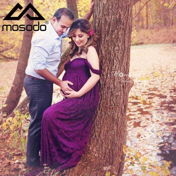 

mosodo lace maternity dress for pography outfit gown pregnancy women clothes chiffon long short sleeve clothing dresses, White