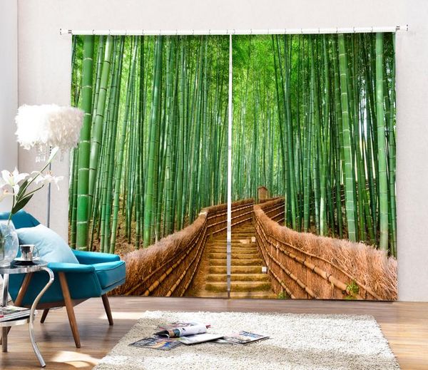 

curtain & drapes bamboo forest and path creative visual effect wondow curtains 3d bedding living room office blackout customized size