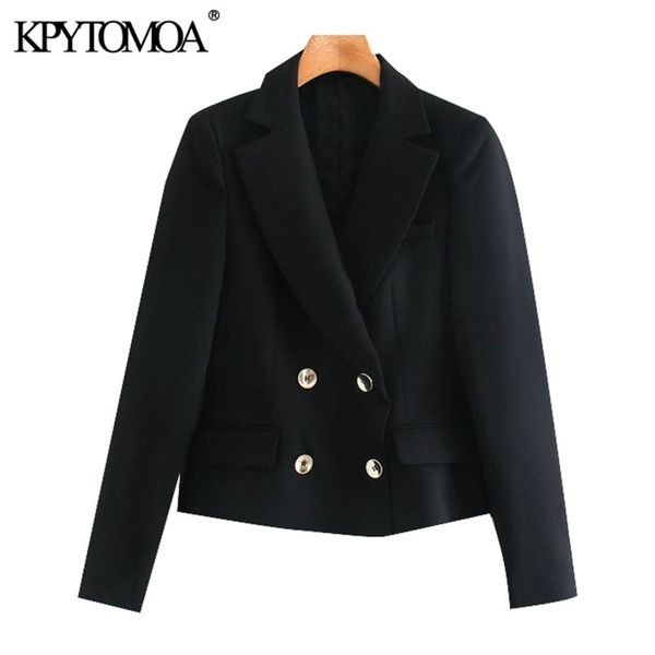 

women fashion double breasted cropped blazers coat long sleeve pockets female outerwear chic 210420, White;black