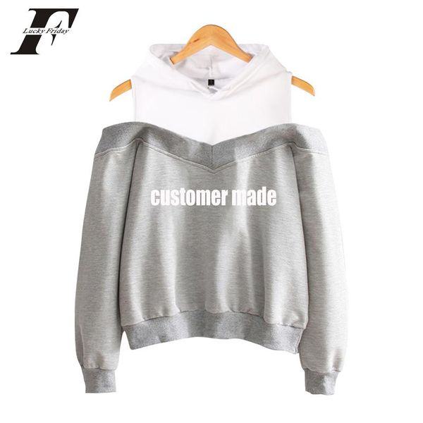 

customer logo design off shoulder hoodie sweatshirt cotton streetwear women clothes customization 8427-wy18 2021 women's hoodies & swea, Black
