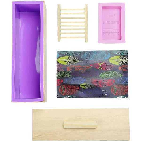 

craft tools diy soap making tool silicone rectangle mould with wood box and lid, mold, oil paper holder