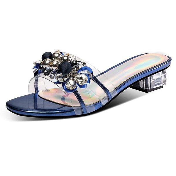 

genuine leather open-toed low heels pumps fashion crystal decoration women slippers working casual est shoes woman, Black