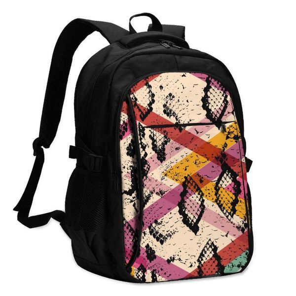 

backpack 2021 lapusb snake skin black magenta print travel male women leisure