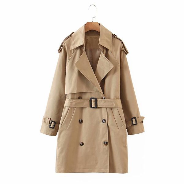

women's trench coats xikom 2021 women autumn fashion long coat vintage khaki double breasted belt slim female streetwear windbreaker ou, Tan;black