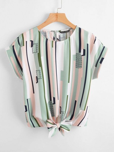 

knot hem striped d78e#, White