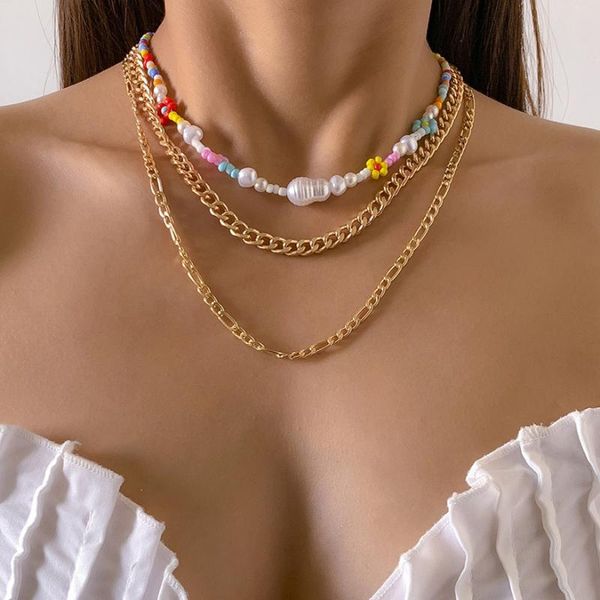 

pendant necklaces sweet baroque imitation pearl beads necklace bohemian fashion flower choker chain girls women jewelry, Silver
