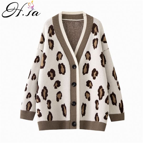 Cardigan lunghi invernali da donna con punto aperto scollo a V abbottonato maglione lavorato a maglia leopardato capispalla giacca oversize donna 210430