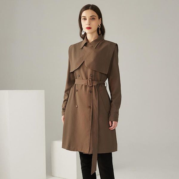 

women's wool & blends shenzhen 2021 autumn fashion temperament waist closing coat high sense windbreaker middle and long small man, Black