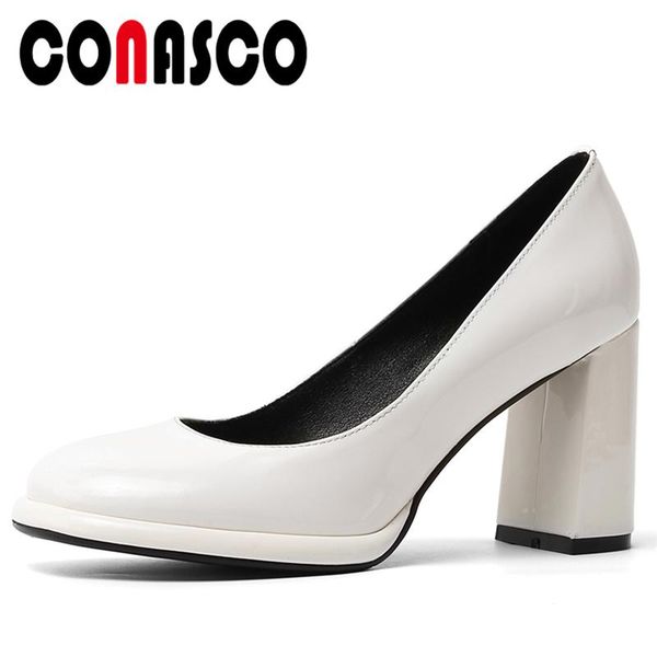 

dress shoes conasco elegant concise women pumps fashion genuine leather high heels wedding office casual shallow woman round toe, Black