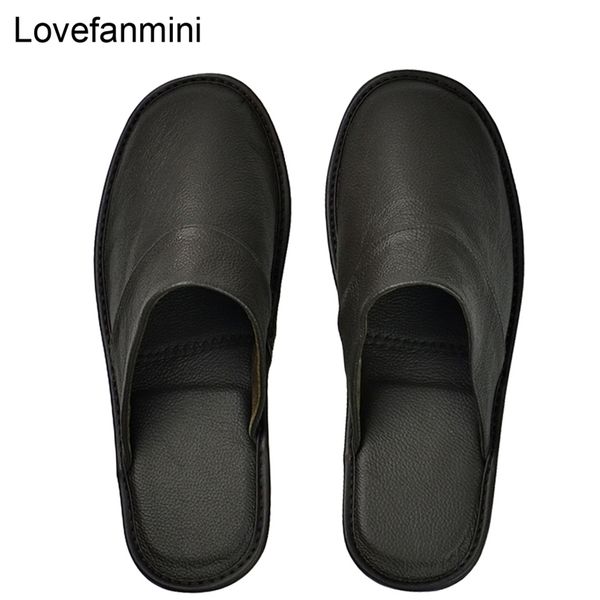 

genuine cow leather slippers couple indoor non-slip men women home fashion casual single shoes tpr soft soles spring autum 519 210903, Black