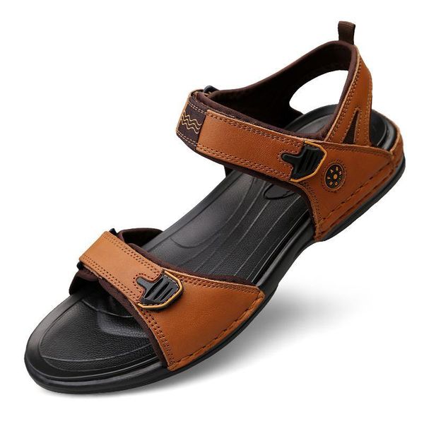 

sandals summer beach shoes men's trend casual non-slip 100% leather 2021, Black