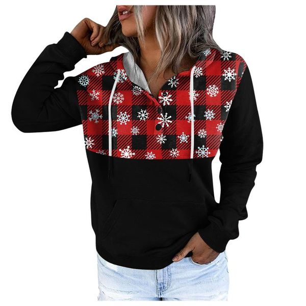 

women's hoodies & sweatshirts women casual drawstring button pullover vintage christmas printed hooded sweatshirt loose autumn winter, Black