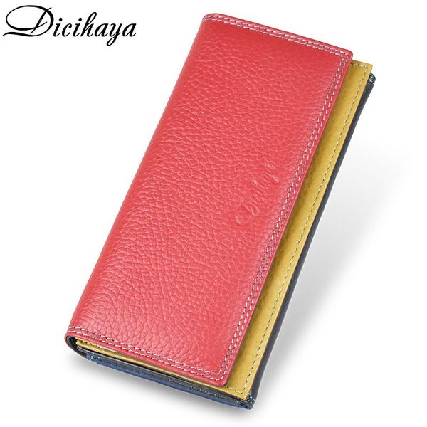 

wallets dicihaya women genuine leather cowhide purse match colors wallet female long clutch card holder, Red;black