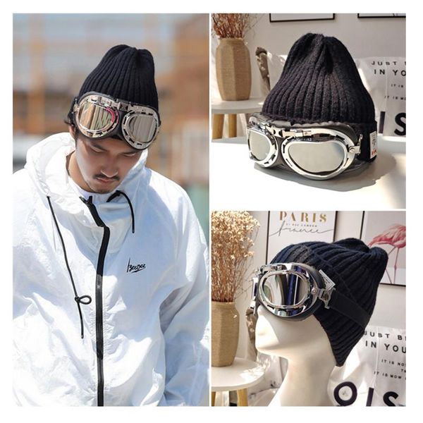 

berets men women glasses beanies retro knitted hat male woolen female winter tide brand outdoor warm ski, Blue;gray