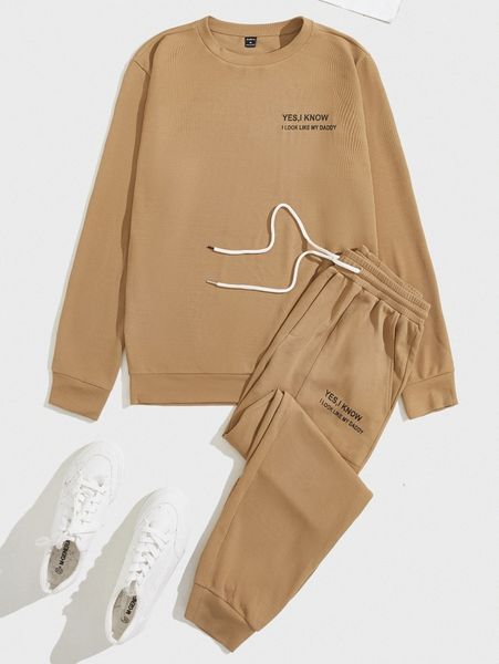 

men letter graphic pullover & sweatpants set a3ig#, Gray