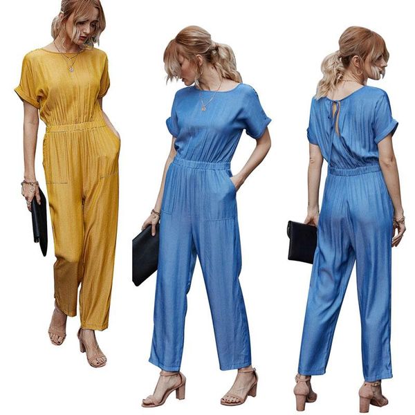 

women's jumpsuits & rompers short sleeve long romper women jumpsuit summer bodysuit trousers beach woman loose playsuit pockets female, Black;white