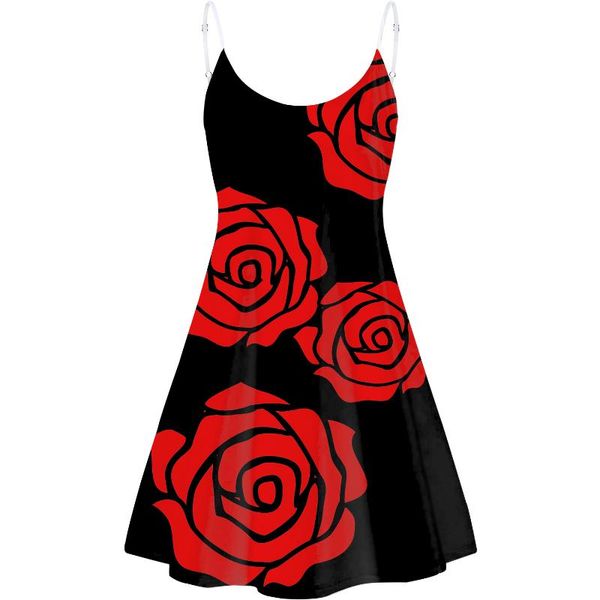 

casual dresses cottagecore red rose women beach one piece slip dress summer sleeveless sundress backless gilr party mujer, Black;gray