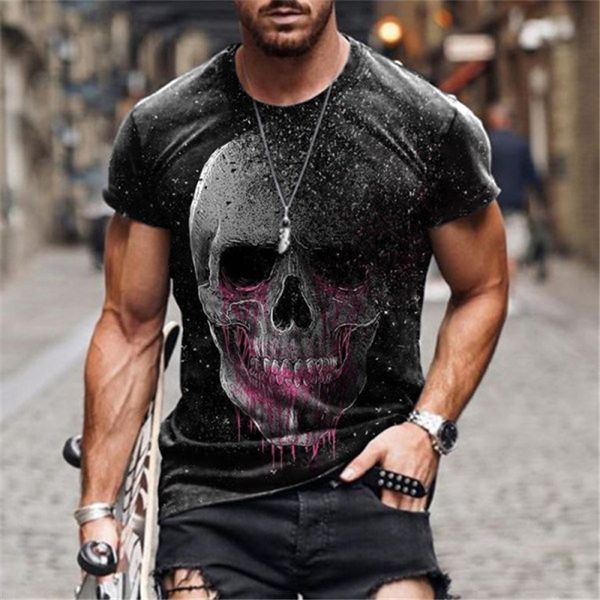 

skeleton skull tough guy style mens 3d tshirt graphic optical illusion short sleeve party street punk gothic crew neck summer, White;black