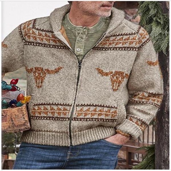 

men's jackets autumn 2021 men stand collar printing long sleeve zipper kniting jacket streetwear vintage casual oversize khaki outerwea, Black;brown