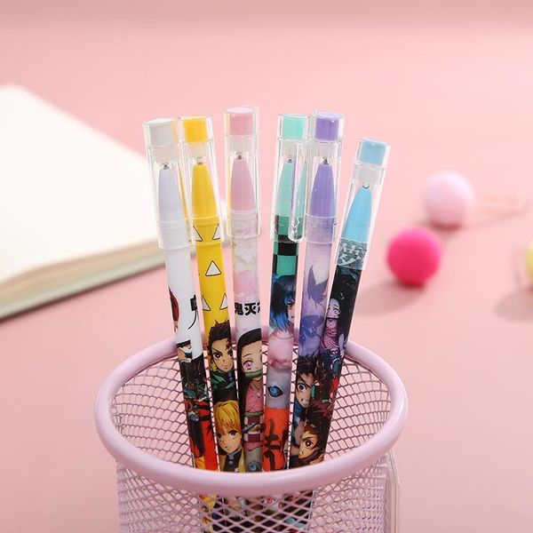

gel pens 6pcs black ink anime demon slayer kimetsu no yaiba kamado tanjirou cute neutral erasable pen kawaii kids stationery gift