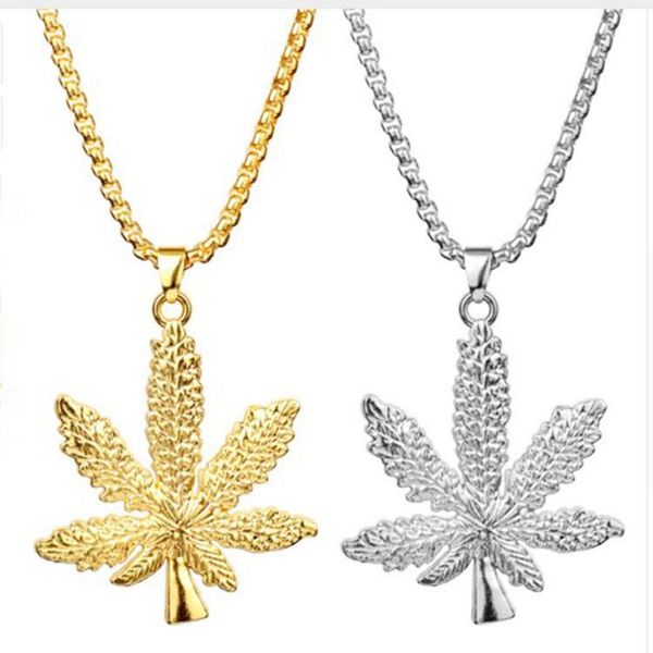

pendant necklaces exaggerated leaf hip hop necklace mens trend maple stainless steel fashion rock jewelry, Silver
